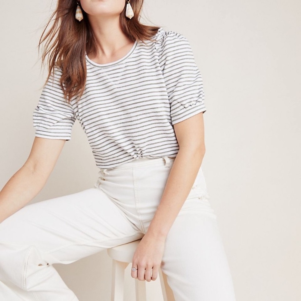 Anthropologie Maeve Naomi Puff Sleeve Stripe Sweatshirt